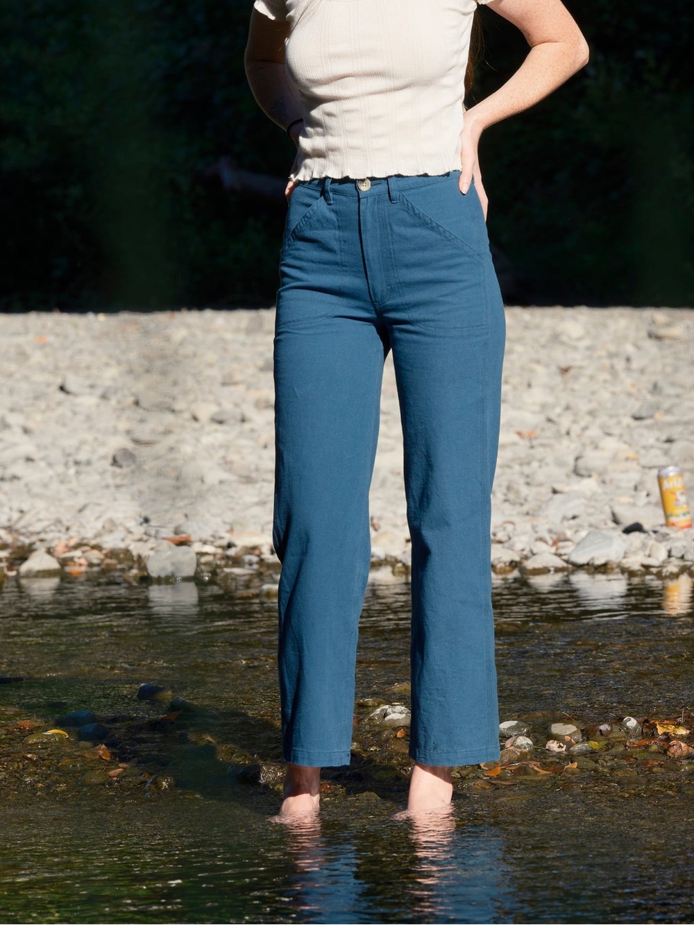 High-Rise Straight Leg Women’s Pants in Teal Blue